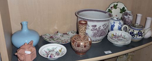 Zolnay-type lustre vase, Chinese jardiniere, two Poole vases and other ceramics