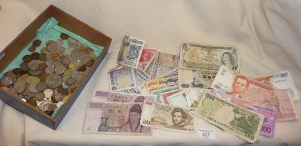 Collection of assorted foreign banknotes and coins
