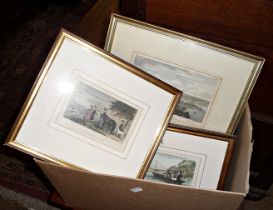 Quantity of assorted hand coloured engravings and frames