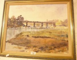 1960s oil on canvas of Burlesdon Bridge by Hardy