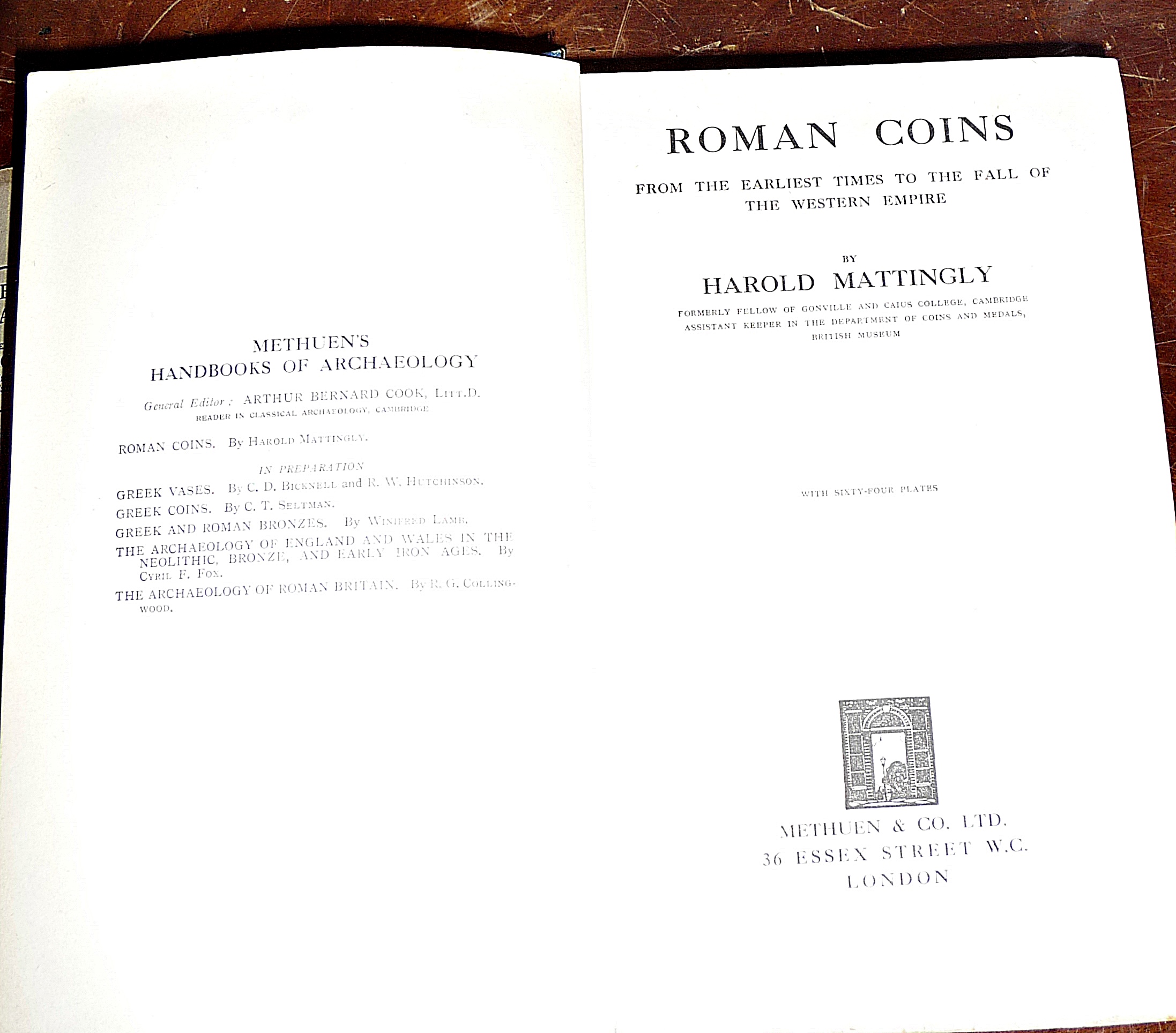 Roman Coins ..... by Harold Mattingly, 1st Edition 1928, pub. by Methuen & Co., dustwrapper and a - Image 2 of 4