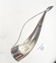 Russian silver niello mounted drinking horn, 875 mark and makers mark, with incised Russian