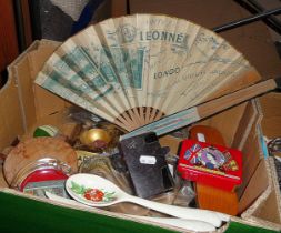 Miscellaneous items, inc. advertising fan from the Dieudonne Restaurant in Ryder Street, St.