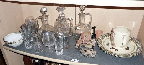 Assorted china and glass with a Chinese soapstone vase