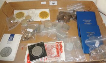 Quantity of assorted coins, inc. 10 shilling note, etc.