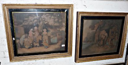 Two large 19th c. gilt-framed colour prints titled "Saturday Evening & Sunday Morning"