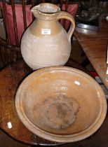 Large Verwood pottery pitcher, 13" high and a similar bowl, 13" diameter