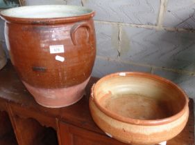 Glazed earthenware crock and similar bowl