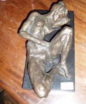 20th c. bronze sculpture of a reclining erotic nude lady on marble base