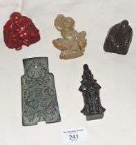 Five various Chinese objects - two buddhas, a bronze figure, small bronze relief plaque and a