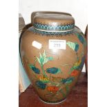 Oriental porcelain jar with internal lid and cover having floral decoration and butterflies to