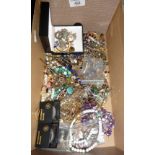 Assorted costume jewellery and a silver plated owl bookmark