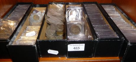 Collection of British and other coins inc. shillings, half crowns and pennies (in 6 trays)