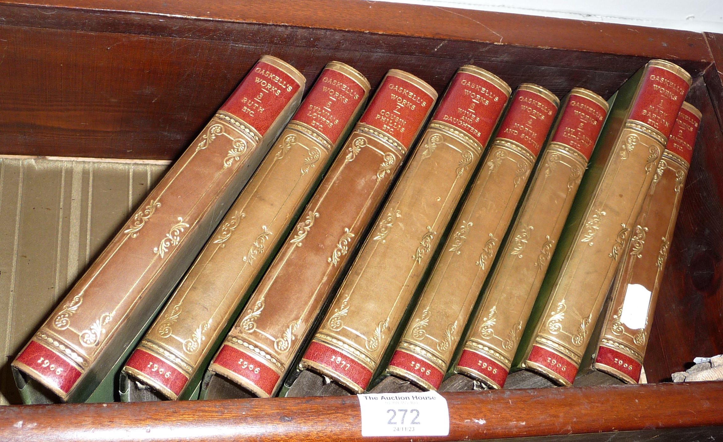8 vols of Gaskells Works, 1906, Knutsford Edition pub. Smith, Elder & Co., half leather