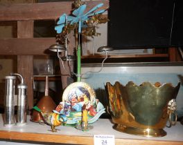 German tinplate nativity candle and bells, a Kohler painted tin clockwork bird, a Valtock