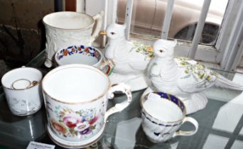 Pair of Italian Dal-Pra Mario china pheasants and assorted mugs, etc., inc. Worcester cup,