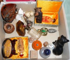 Miscellaneous items inc. Chinese soapstone carved vases, Chinese glass scent bottles and others