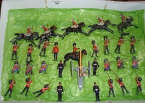 Britains Guards Division, mounted officers Life Guards on charging horses, bugler and drummer and an