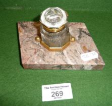 Art Deco glass inkwell on marble base