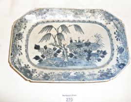 18th c. Chinese blue and white porcelain lozenge shaped dish (2 chips to rim), 28cm x 19cm