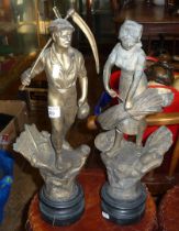 Two Victorian spelter figures of harvesting