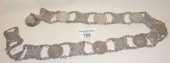 Victorian silver coins belt made from silver 2-shilling coins from the Republic of South Africa