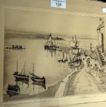 Etching of Newlyn Harbour by G. Bennett, signed in pencil lower right