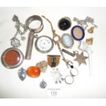Assorted items inc. silver pocket watch (A/F), needle case, silver medallion, etc.