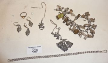 Silver jewellery inc. charm bracelet and a silver fob chain