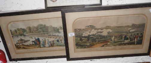 Two 19th c. military coloured engravings of the Great Military camp at Chobham, with one titled "