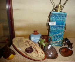Assorted pottery inc. Rye, Slipware, Bitossi type lamp base etc.
