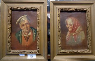 Two small 19th c. oil portraits of an old couple, F. Ciappa (Federico Alessandro Ciappa 1766-1826)