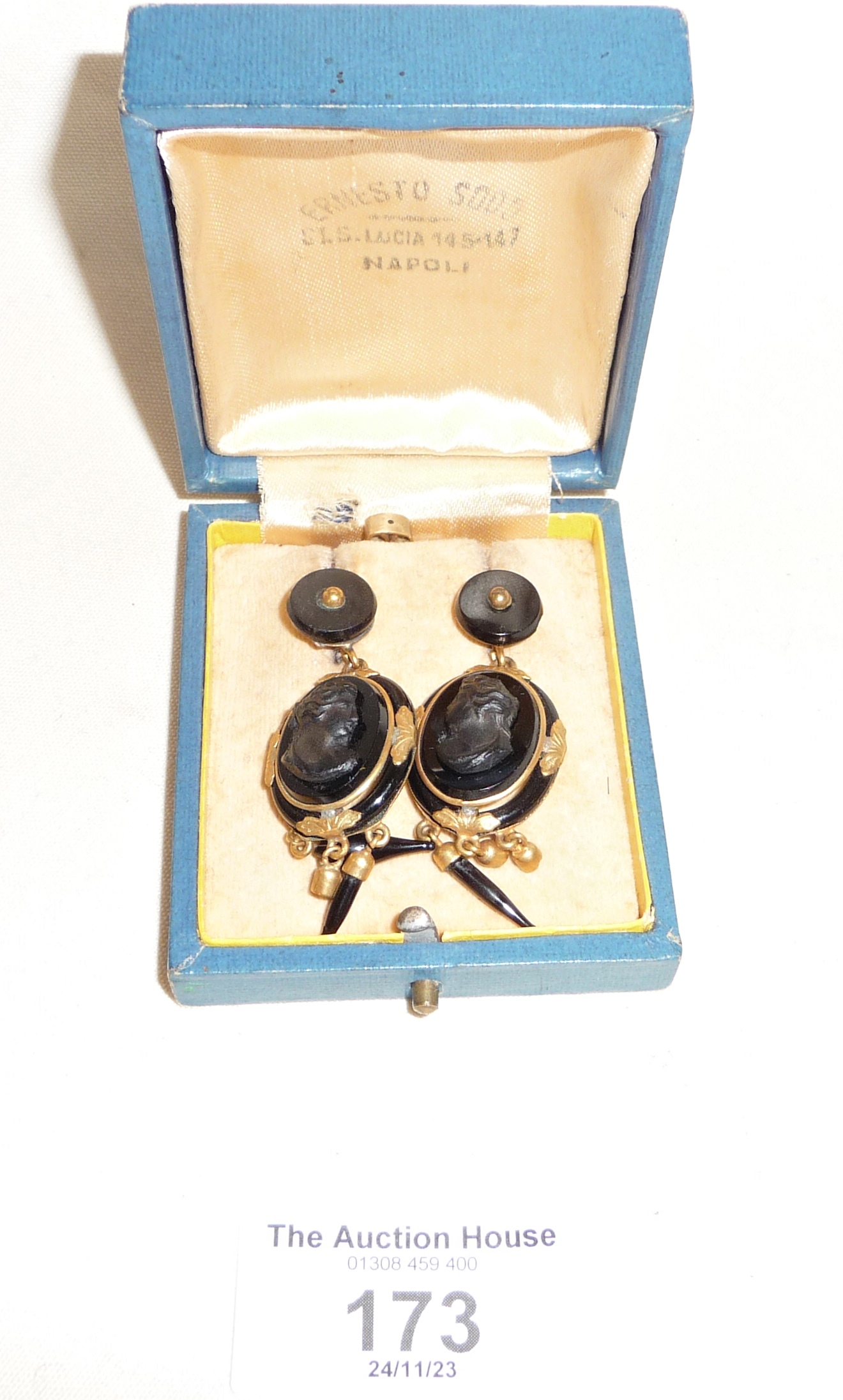Pair of gold mounted cameo earrings