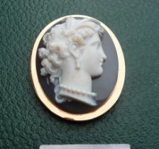 Finely carved Victorian hardstone cameo brooch, 5.2cm x 4.5cm