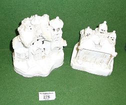 Two 19th c. white glazed porcelain cottage pastille burners