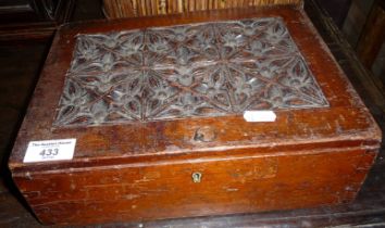 Carved wood box and contents