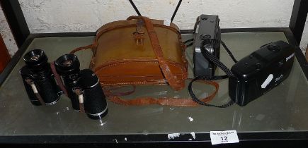 Lomane field glasses with leather case and two cameras