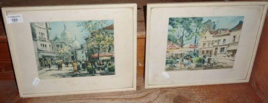 Two small colour prints of Parisian street scenes, signed in pencil Marcel Julian Baron