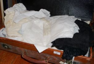 Suitcase of Edwardian christening gowns and other lacework etc
