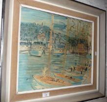 Colour print on canvas after Raoul Dufy of a Continental harbour scene