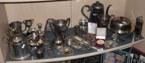 Assorted silver plated ware, medallions and trophies etc