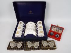 Lot to include a boxed set of Royal Worcester commemorative coffee cans and saucers,