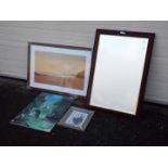 A wood framed bevel edge wall mirror, ap