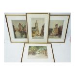 Four coloured etchings after William Tat