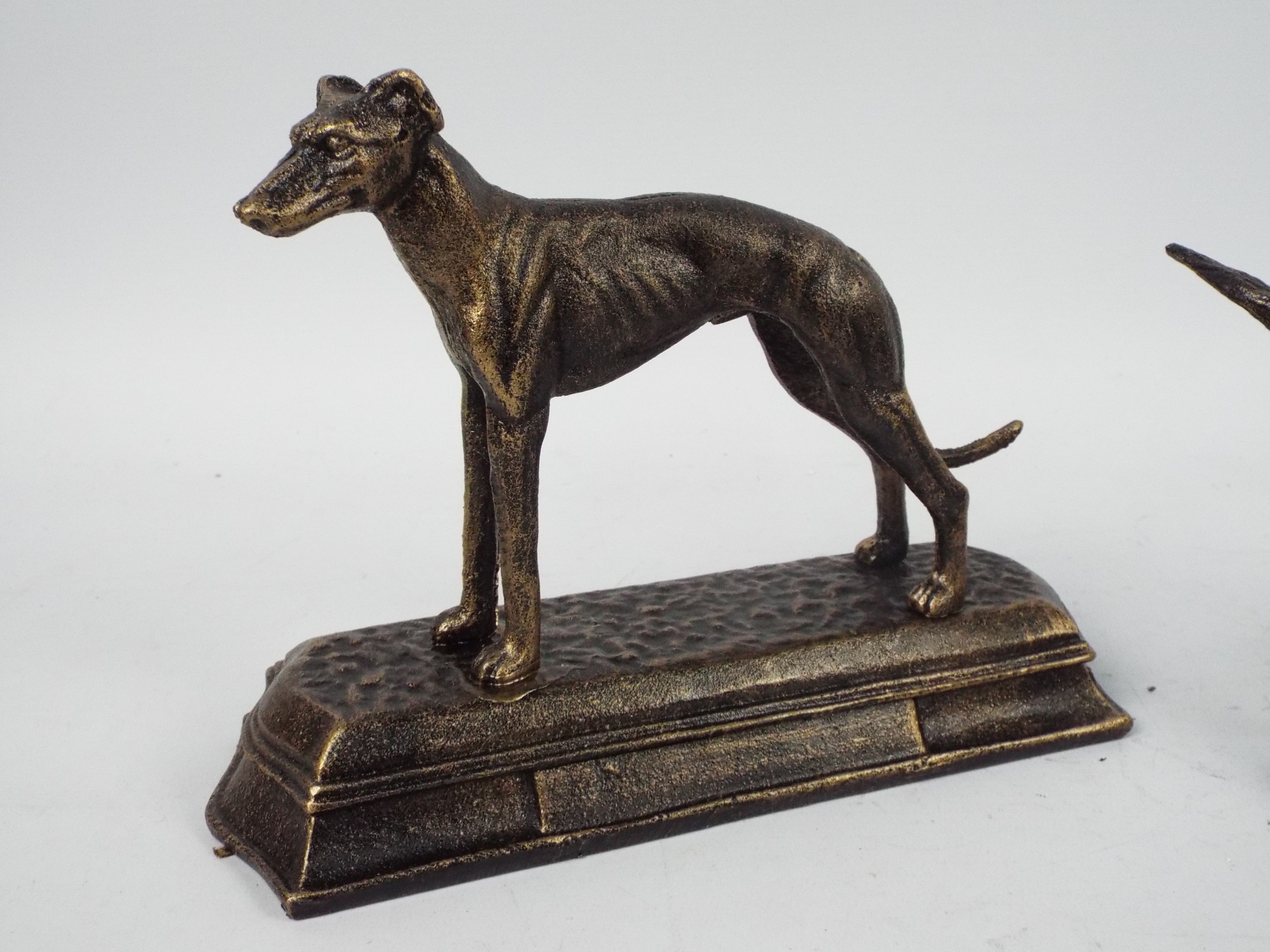 A pair of bronzed, cast iron, figures of dogs comprising a greyhound and a retriever, - Image 4 of 4