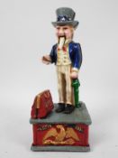 A cast iron money bank in the form of Uncle Sam, approximately 26 cm (h),