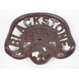 A cast iron tractor seat marked Blackstone & Company Ltd, approximately 39 cm (l),