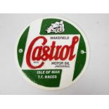 A cast iron wall plaque marked Castrol Motor Oil Isle Of Man T.T.