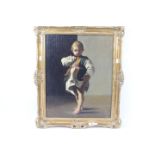 A gilt framed oil on panel depicting a young child, approximately 49 cm x 38 cm image size.