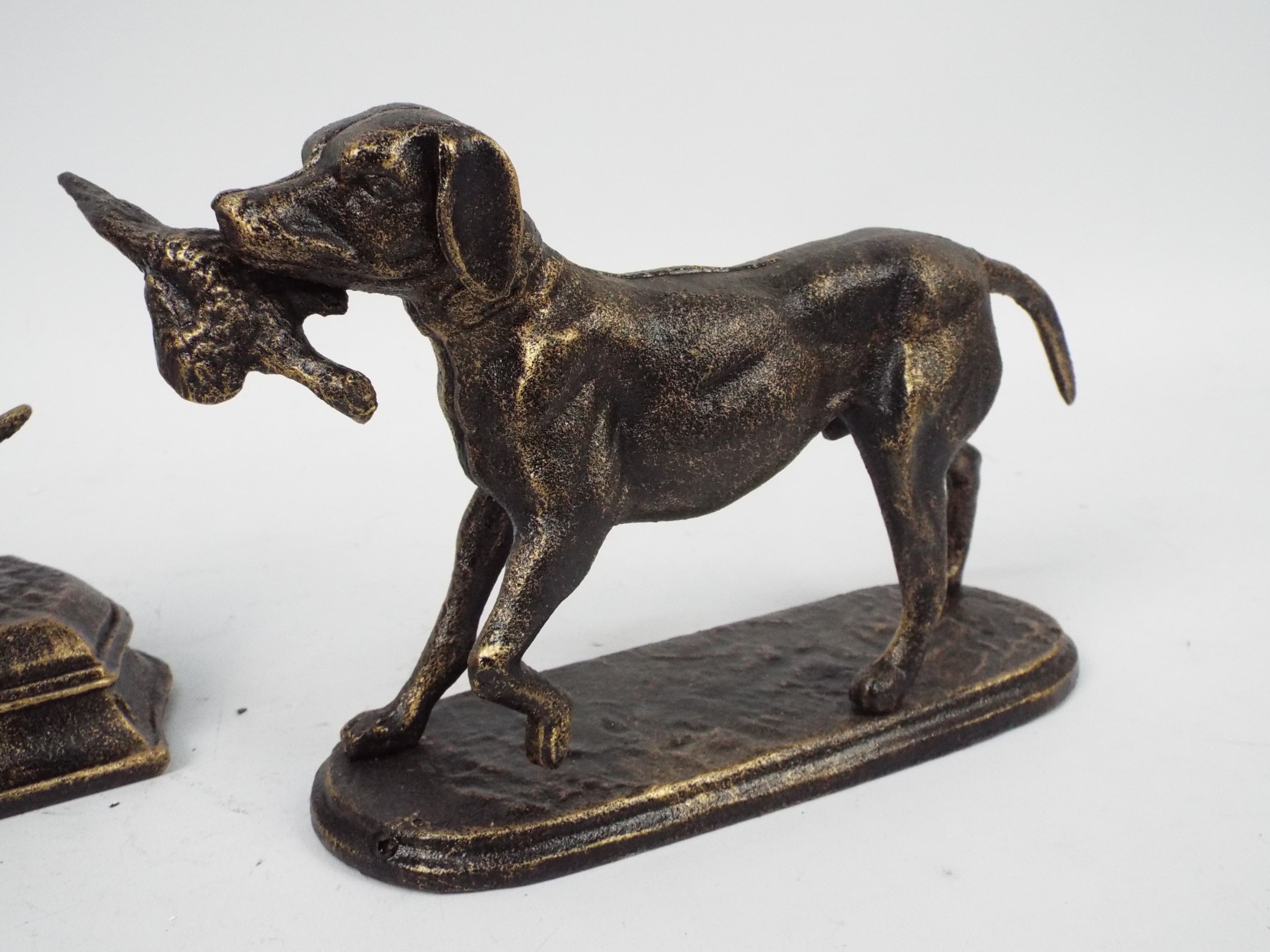 A pair of bronzed, cast iron, figures of dogs comprising a greyhound and a retriever, - Image 3 of 4